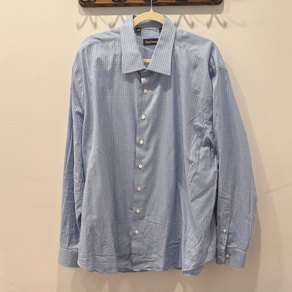 Paul Stuart Light Blue Checkered Dress Shirt